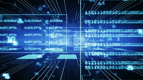Flight through the Source Code. Blue Digital Background. HD 1080. Stock Footage 56585664