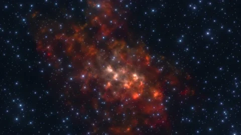 Flight through space among flying stars to the far away nebula 3d animation 4K Stock Footage 169994016