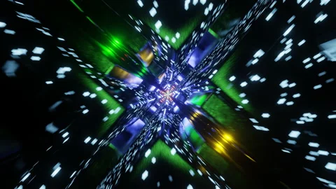 Flight through Square shaped Neon tunnel. Futuristic glow sci-fi VJ Loop Stock Footage 161271749
