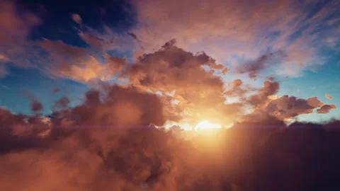 Flight through sunset sky clouds 3d animation rendering Vidéo 90339324