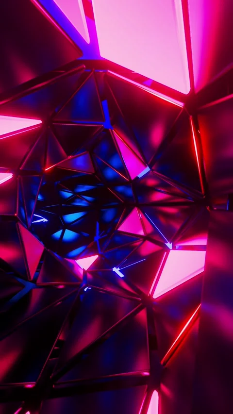 Flight through a tunnel of glowing triangles. Vertical looped animation Stock Footage 309187978