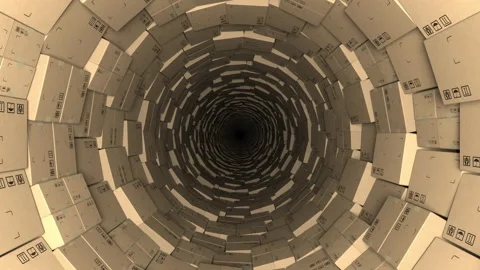Flight through tunnel made with cartons, looping 3d animation Stock Footage 140899098