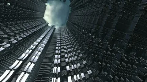 Flight through the tunnel of metallic complex structures n1208 Stock Footage 12424407