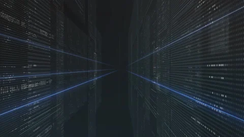 Flight through walls from digital code background animation loop Stock Footage 153926627
