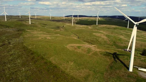 Flight through Welsh wind farm Stock Footage 232754619