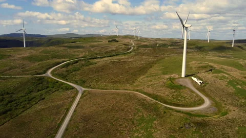 Flight through Welsh wind farm 2 Stock Footage 232755687