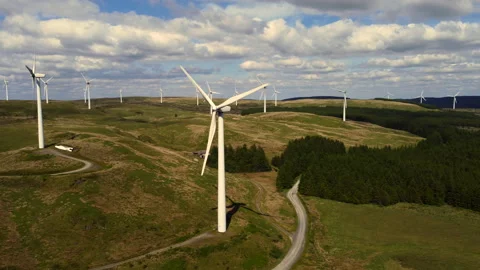 Flight through Welsh wind farm Stock Footage 232767364