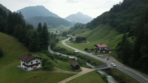 Flight through a wonderful Austrian valley in the mountains Stock Footage 159060738