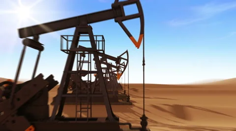 Flight Through the working Oil Pump Jacks in the desert. Stock Footage 61357373