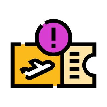 Flight ticket with warning alert icon concept Stock Illustration