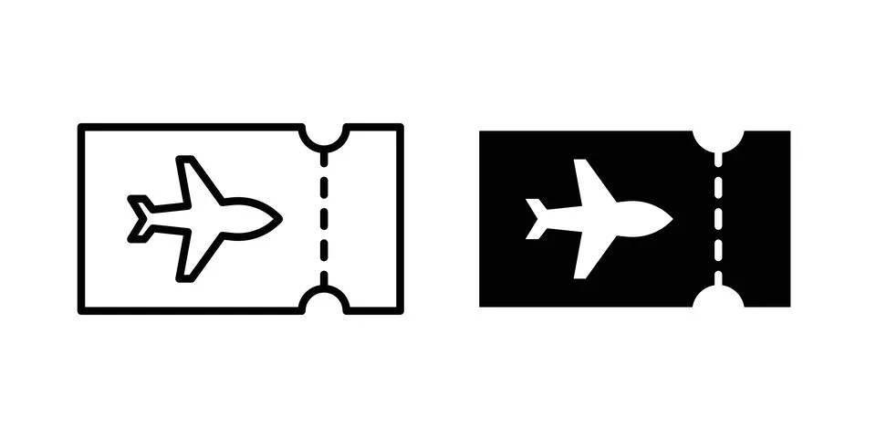 Flight tickets icon solid, line, and editable vector set. Stock Illustration