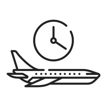 Flight time black line icon. Departure time of a particular flight. May vary. Ilustración de archivo