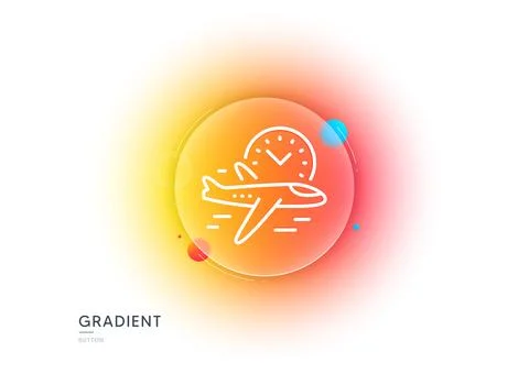 Flight time line icon. Airplane with clock sign. Gradient blur button. Vector Stock Illustration