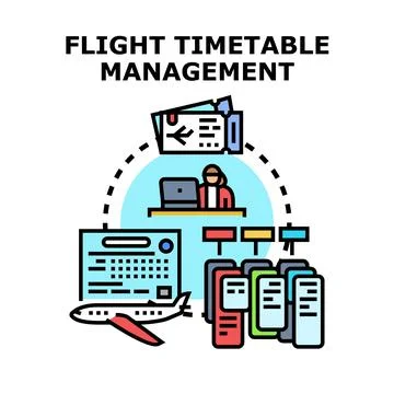Flight timetable management concept controlling airport schedule and airlin.. Stock Illustration