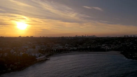 Flight towards Coogee Beach at Sunset, Sydney, Austalia, 4K Stock Footage 105089841