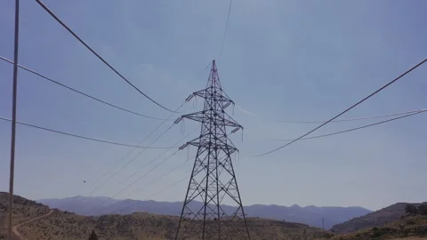 Flight towards to high voltage pole from power plant. Stock Footage 246368295