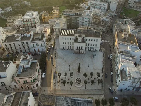 Flight from the town hall towards the old town Stock Footage 72414247