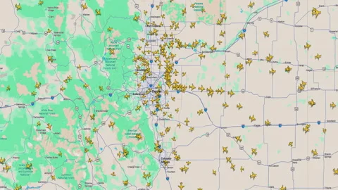 Flight Tracking Map Showing Air Traffic Around Denver and Colorado Stock Footage 346280798
