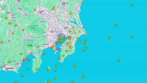 Flight Tracking Map of Tokyo Metropolitan Area and Coastal Airspace Stock Footage 346280770