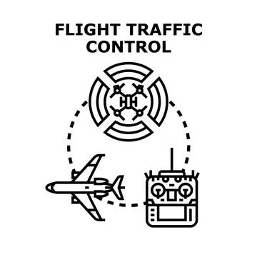 Flight traffic control regulating drone and airplane operations Stock Illustration