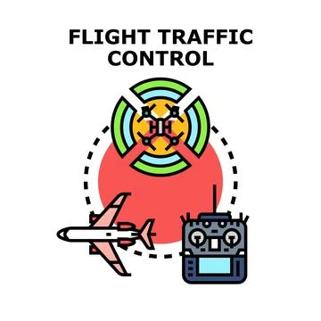 Flight traffic control regulating drone and airplane operations Stock Illustration