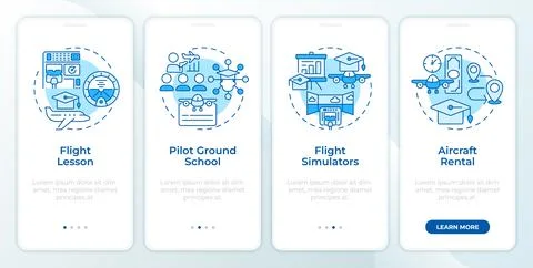 Flight training blue onboarding mobile app screen Stock Illustration