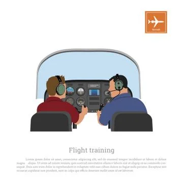Flight training. Cabin of aircraft from inside. Airplane piloting lessons Stock Illustration