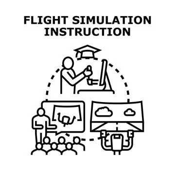 Flight training simulation and aviation education concept Illustrazione stock