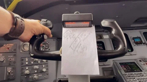 In-flight Turbulence: Close-up View of the Hand of a Pilot Grasping Firmly the Stock Footage 331090614
