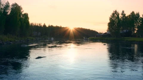 Flight under the bridge, Anninkoski river. Mohko, Finland, Ilomantsi. Stock Footage 116998760