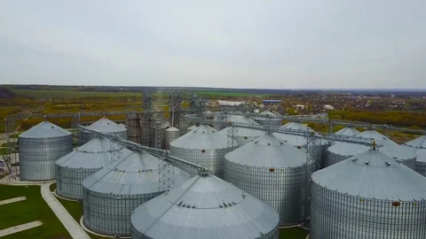 Flight under granaries and elevators in spring Video stock 75155618