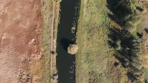 Flight under the river in the countryside. Stock Footage 136786851