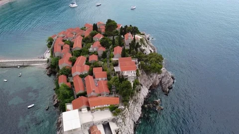 Flight under the Sveti Stefan Stock Footage 208061186