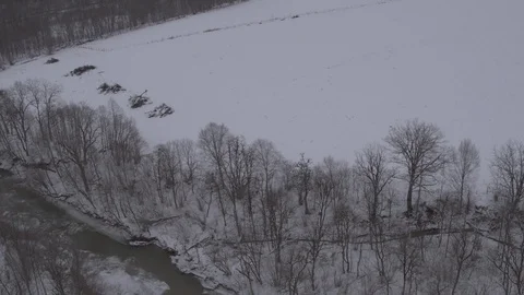 Flight under winter river and forest Video stock 94724454