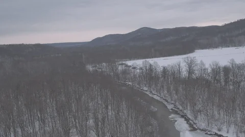 Flight under winter river and forest Vídeo Stock 94724497