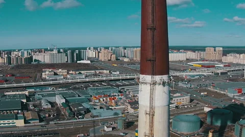 Flight Upward near with Pipe District Power Plant Stock Footage 48267952