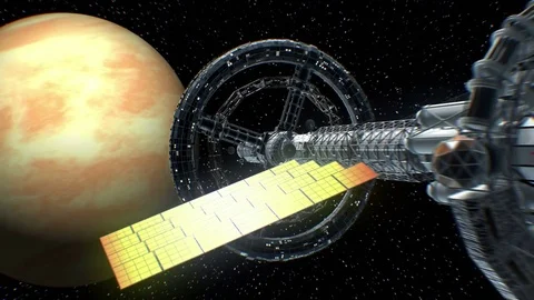 Flight to Venus of a great interplanetary spaceship, 3d animation 스톡 동영상 85038848