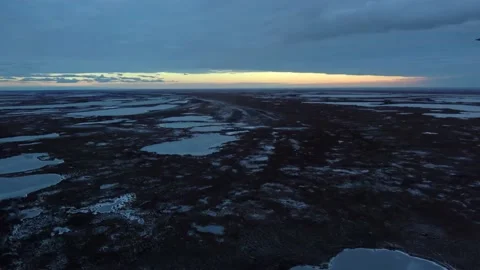 Flight view over frozen ocean tundra, Hudson Bay, 2021 Stock Footage 211382071