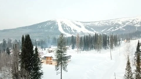 Flight view of the ski resort in Siberia Stock Footage 88230785
