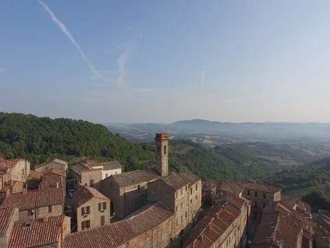 Flight on the village tower Stock Footage 72198306