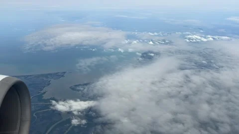 Flight window view over Philippines Pacific Ocean Cebu island Southeast Asia Stock Footage 341850018