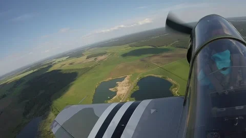 Flight of the yak 52 aircraft from inside the cabin Stock Footage 202120323