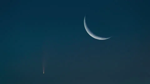 The flighting comet on the evening starry sky background Stock Footage 136135002