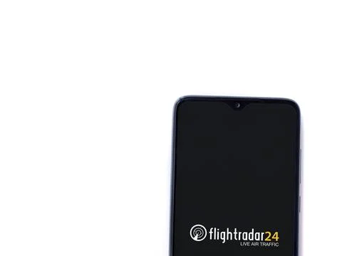 Flightradar24 Flight Tracker app launch screen on smartphone on white backg.. Stock Photos