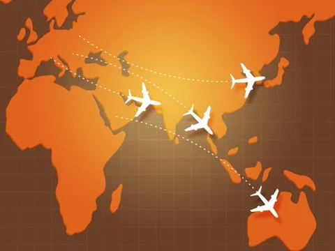 Flights to Asia on Map Stock Illustration