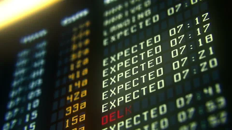 Flights canceled or delayed on information board, terrorism threat at airport Stock Footage