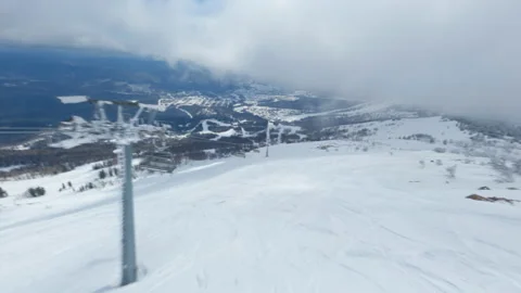 Flights on the FPV drone are close with a new chairlift Stock Footage 187676623