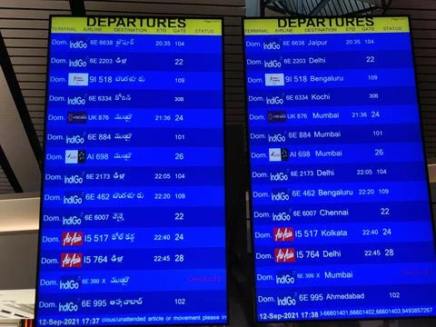 Flights information board. Stock Photos