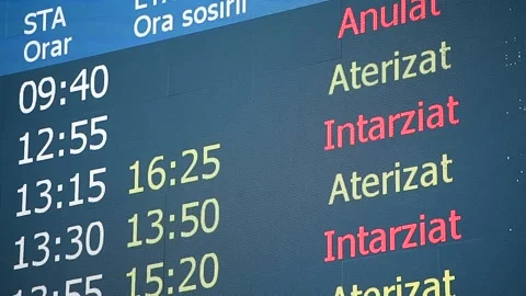 Flights information display in Bucharest Otopeni International Airport 스톡 동영상 245148036