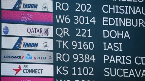 Flights information display in Bucharest Otopeni International Airport Видео 245148037